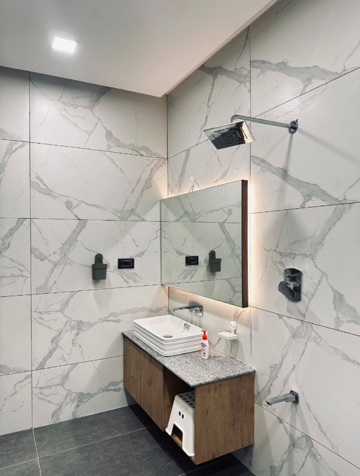 Marble bathroom with walk-in shower